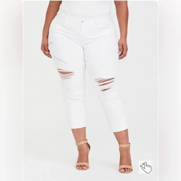TORRID Jeans Women’s DISTRESSED Vintage Stretch White Crop Plus Size 14 NWOT - Picture 5 of 6